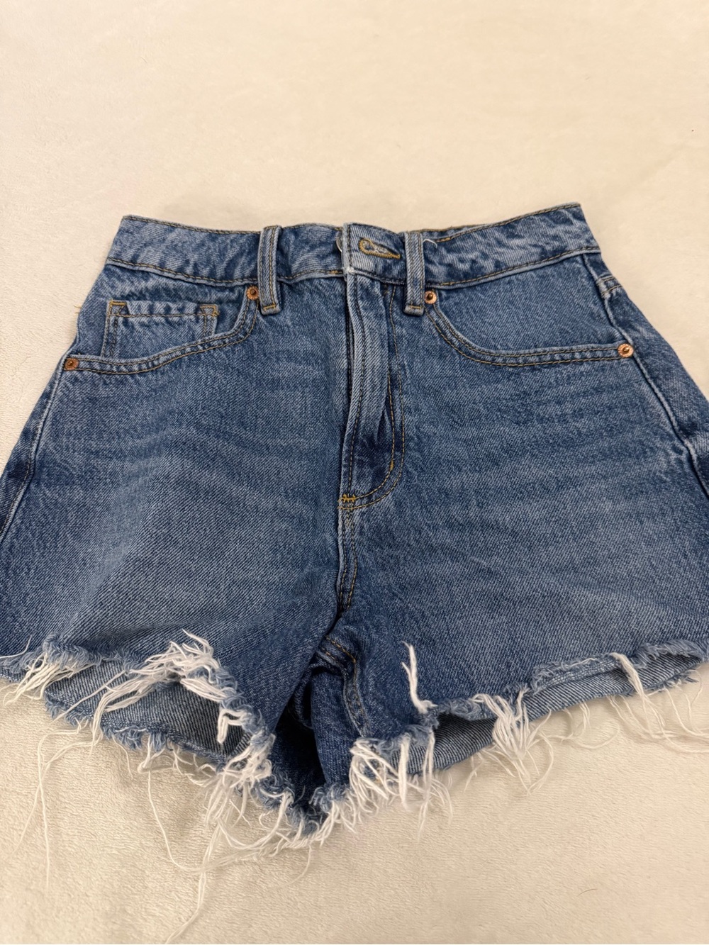 Dynamite High-Rise Frayed Hem Denim Shorts - Blue